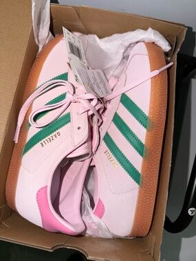 adidas Gazelle Women’s Pink & Green Suede Sneakers with Gum Sole